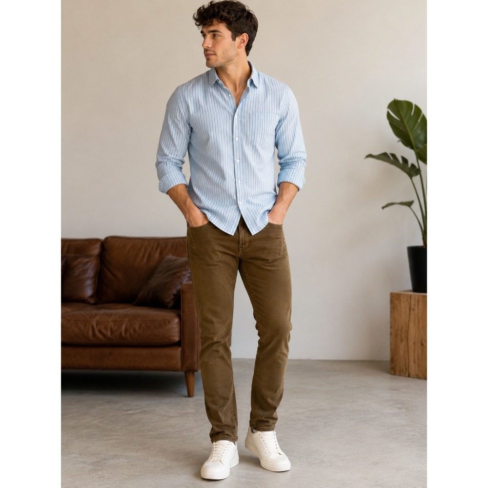 Jachs NY Mens Slim Fit 5-Pocket Stretch Pants Brown 32x34